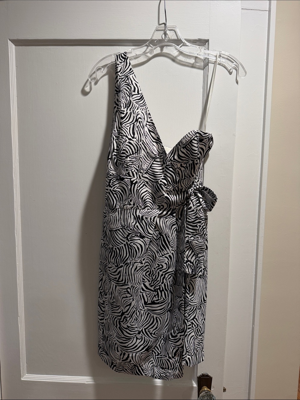 Club Monaco Black and White One-Shoulder Zebra Print Dress